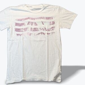 Sol Angeles Womens White Faded Palm Tree Wave Graphic Pocket T-Shirt S Cotton